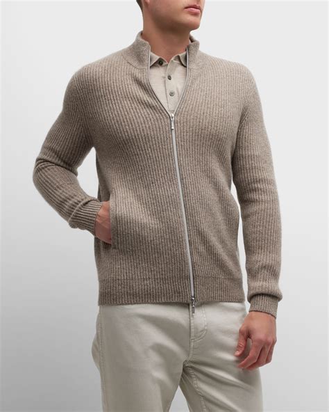 Neiman Marcus Men's Cable-Knit Cashmere Full-Zip Sweater | Neiman Marcus
