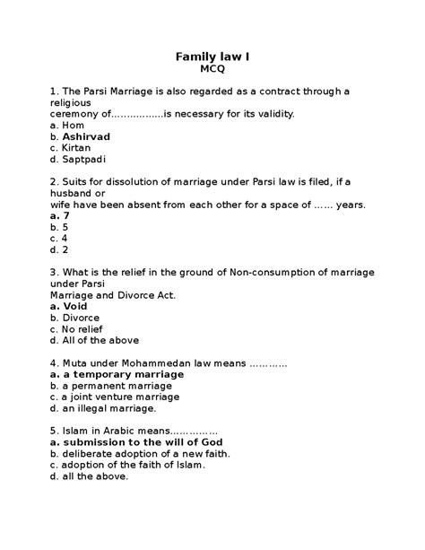 MU qb sem 2 formatted - solved mcq - Family law I MCQ The Parsi ...