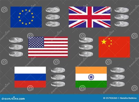 Set of Vector Icons of Major World Currencies with Country Flags in ...
