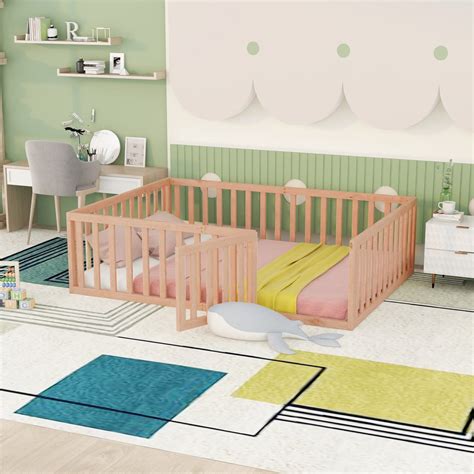 Full Size Floor Bed with Safety Guardrails, Modern Montessori Bed with ...