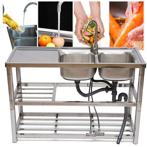 Buy OUKANING Commercial Kitchen Utility Sink With Drainboard Commercial ...