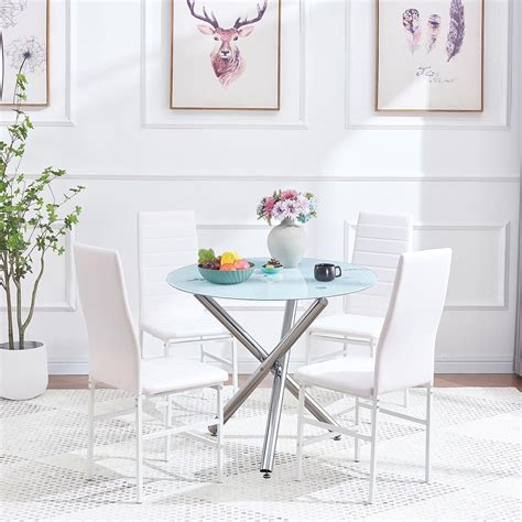 Paonne 5-Pieces Round Dining Table Set for 4, Glass Round Kitchen Table ...