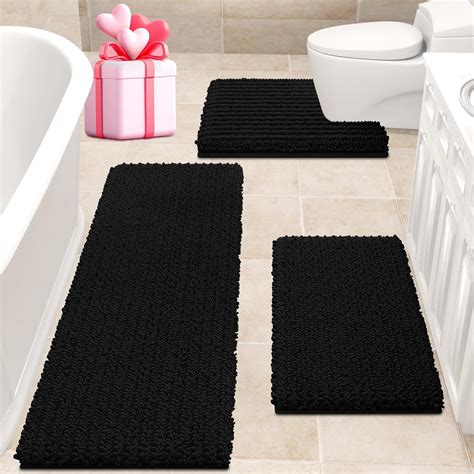 Amazon.com: ACCUMTEK Upgrade Extra Large Black Bathroom Rug Set 3 ...