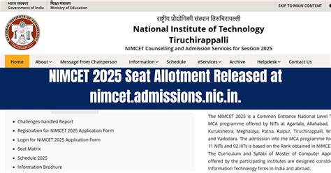 NIMCET 2025 Round 1 Seat Allotment Result Released at nimcet.admissions ...