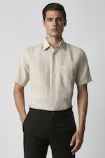 Buy Men Beige Regular Fit Check Half Sleeves Formal Shirt Online ...