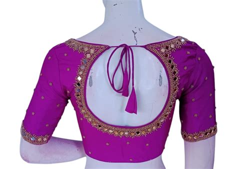 Dark Magenta Mirror Magic: Aari Embroidered Silk Wedding Blouse – D3blouses