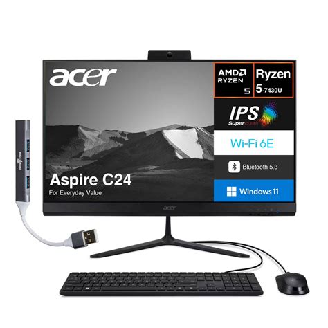 Acer Aspire C24 All-in-One 23.8 FHD w/USB Hub - Black (AMD Ryzen 5 ...
