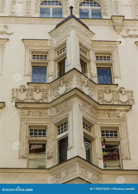 Special Corner Windows in an Ancient Decorated Building of Prague in ...