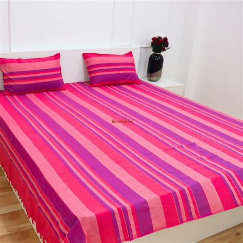 Buy Pink Handloom Cotton Double Bedsheet | Theindiglobal
