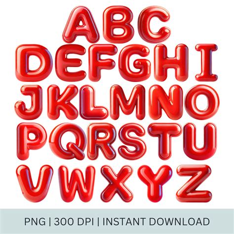 3D Red Balloon Alphabet Letters, 3D Red Bubbly Alphabet Set, Monogram ...