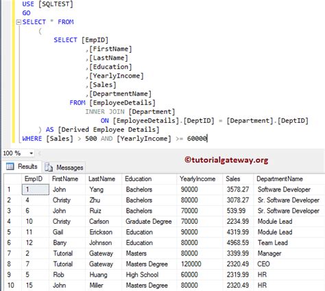 Image result for Derived Table in SQL Server