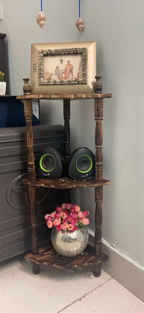 Mini Corner 3-Tier Corner Rack Shelves -Brown Side Corner Plant Stand ...