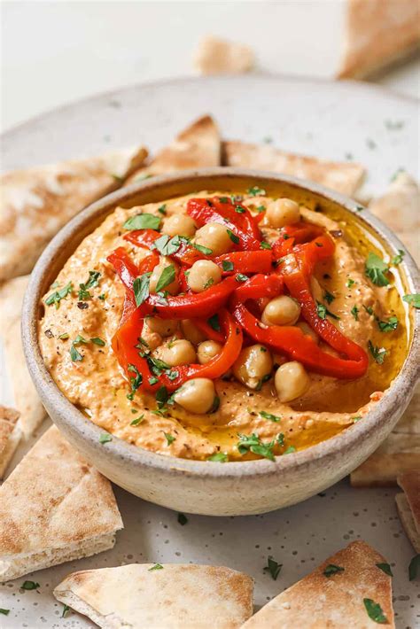 Roasted Red Pepper Hummus Recipe - Story Telling Co