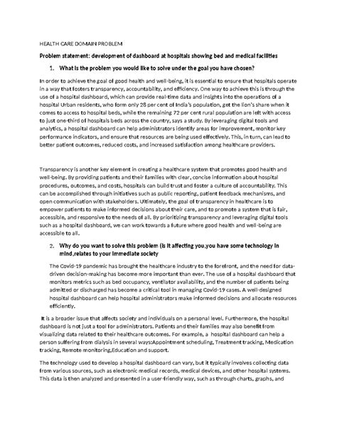 Health care and domain problem - HEALTH CARE DOMAIN PROBLEM Problem ...
