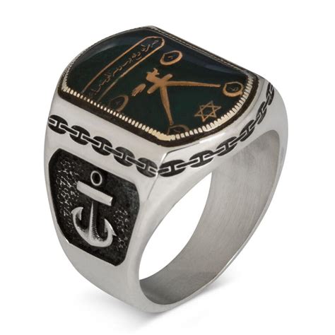 Barbaros Hayreddin Pasha Standard Silver Mens Ring Green Enamel