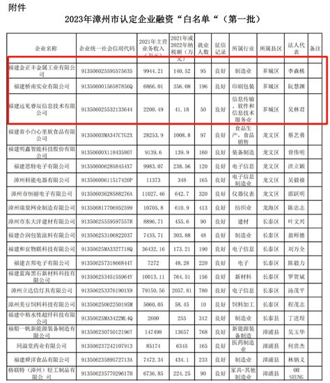 芗城3家丨关于2023年漳州市拟认定企业融资“白名单”（第一批）的公示_申报_附件_信息化