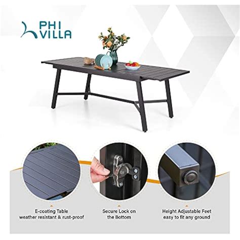 PHI VILLA Black Expandable Patio Table Metal Outdoor | Ubuy India