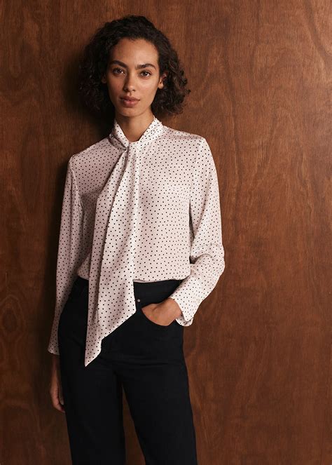 Silk Spot Tie Neck Blouse | Woolworths.co.za