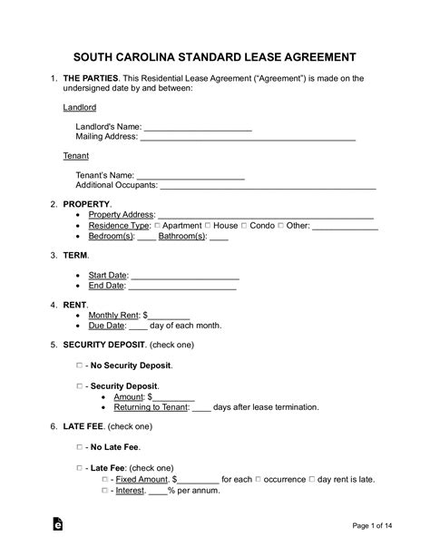 Free South Carolina Lease Agreement Templates (6) - PDF | Word – eForms