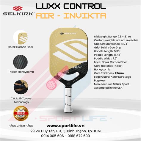 Vợt Pickleball Selkirk LUXX Control Air Invikta 20mm (225GR) – Gold - SportLife
