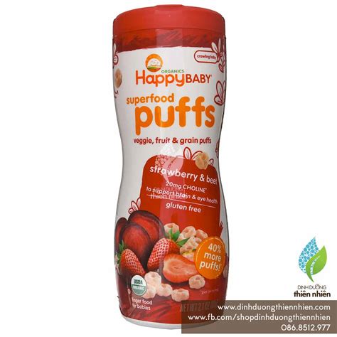 Bánh Ăn Dặm Hữu Cơ Happy Baby Puffs, Dâu Tây & Củ Dền, 60g - Dinh Duong ...