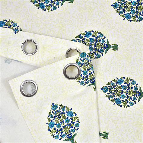 Hand Block Printed Cotton Daylight Window Curtains with Eyelets (122 c ...
