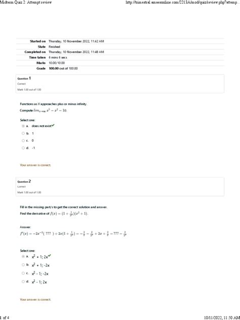 MyMathLab Calc 2 Quiz 2 的图像结果