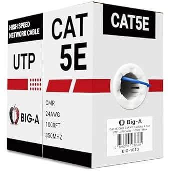 BIG-A - Bulk Cat5e Cable 24AWG Solid 4 Pair Cat5e Ethernet Cable 1000ft ...