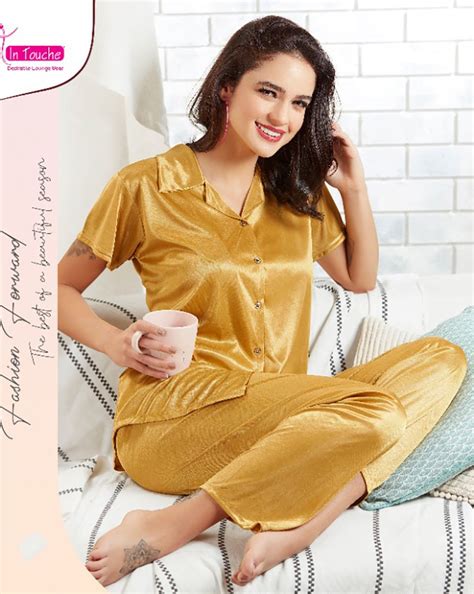 Golden Satin Night suits Pajamas Set for Ladies – Stilento