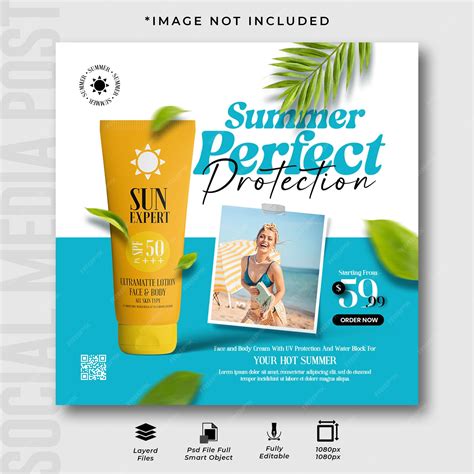 Premium PSD | Sunscreen summer cream social media post
