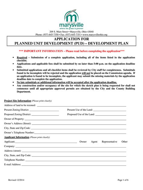 Fillable Online marysvilleohio PUD Development Plan Application 12-2014 ...