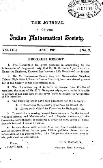 The journal of the Indian Mathematical Society - இதழ்
