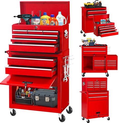 2-In-1 Mobile Toolbox, 8-Drawer Rollaway Tool Chest & Cabinet, Large Storage, With Wheels ...