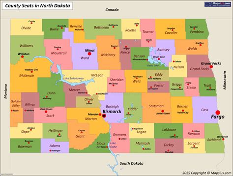 North Dakota County Map - List of counties in North Dakota - MapsiUS.com