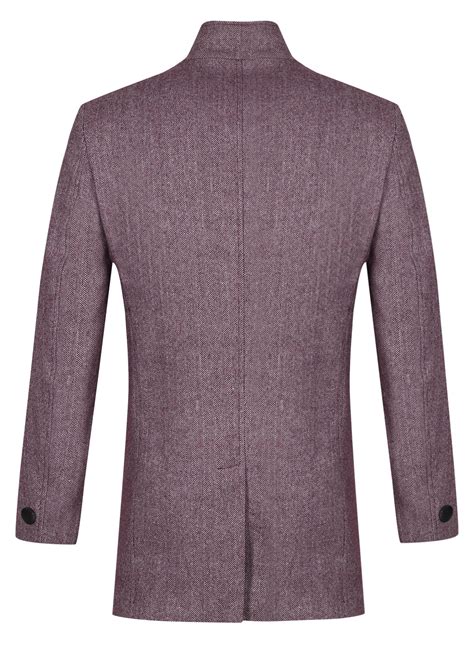 Mauve Tweed Textured High Collar Long Coat