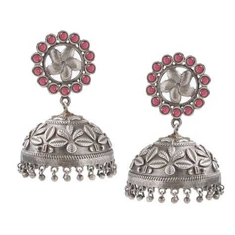 Yellow Chimes Genuine Silver look-alike Oxidised Jhumka Earrings Silver ...