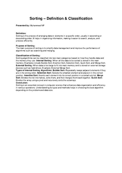 Sorting Algorithms: Definition, Classification & Types - Seminar by ...