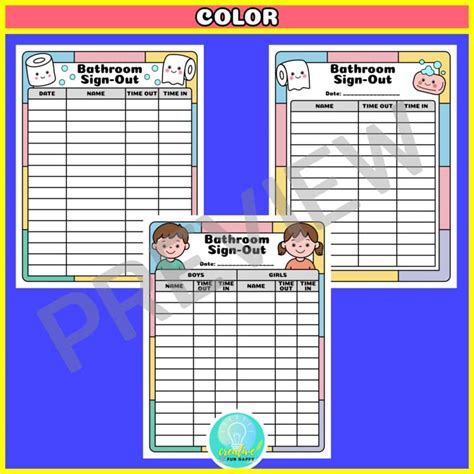 Bathroom Sign Out Sheet, Restroom Sign Out, Printable Bathroom Log for ...
