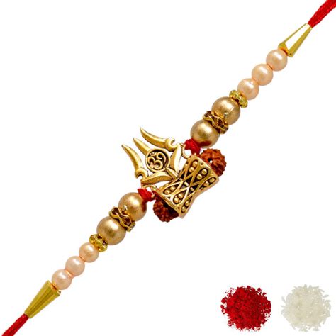 Grand Rudraksh with Trishul Rakhi for Brother with Card & Roli Chawal ...