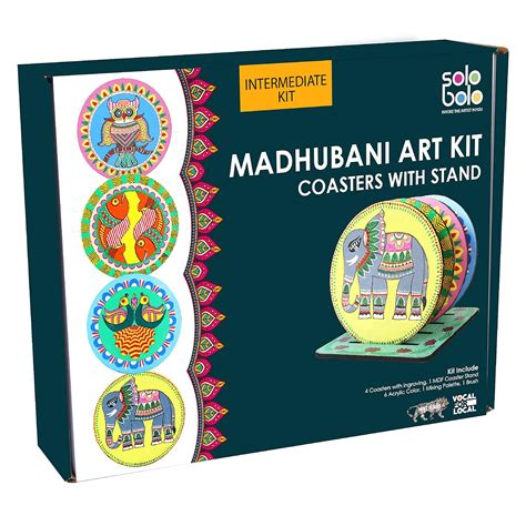 SOLOBOLO Madhubani Painting Kit Tea Coasters with Stand - Art and Craft ...
