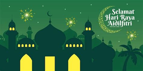 Selamat Hari Raya Aidilfitri illustration vectorielle avec mosquée ...