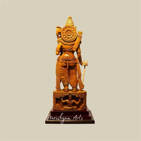 20" Detailed Ram Darbar Wooden Sculpture with Lord Rama on Round Base