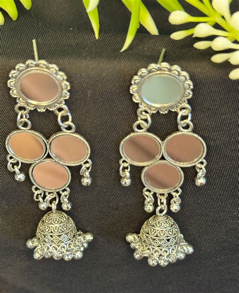 Oxidized Mirror Jhumka Earring – Glimmerkart