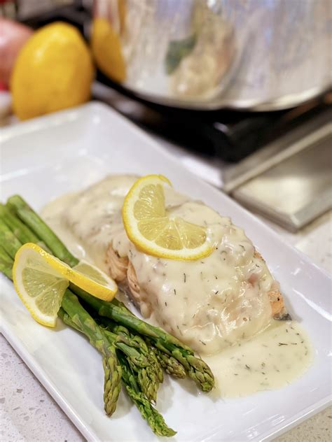 Shallow Poached Salmon with a Dill Lemon Veloute Sauce - Cooking with ...
