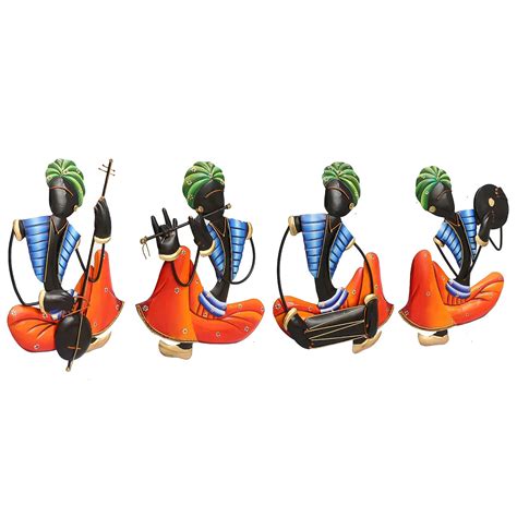 Set Of 4 Tribal Man Playing Different Musical Instruments Wall Hanging ...