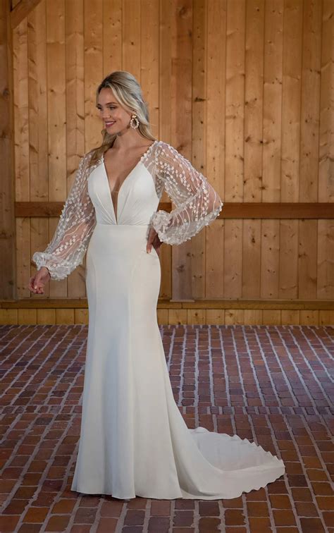 Chic Long Sleeve Sheath Wedding Dress | Essense of Australia