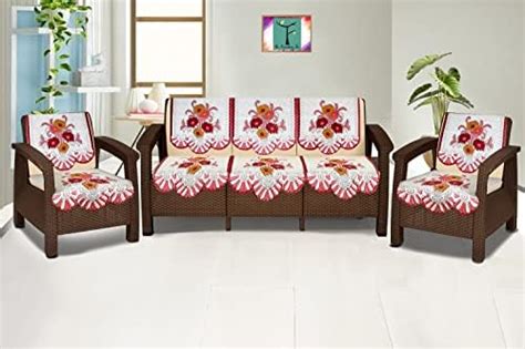 Nendle Luxurious Cotton Abstract Design 5 Seater Sofa Cover Set- 6 ...