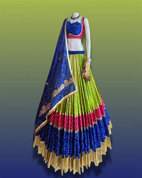 Blue and Green Gujarati Navratri Chaniya Choli with Bandhani Print and ...