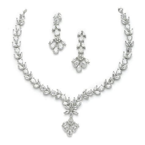 Rhodium Plated Silver Toned Floral Motif White AD Studded Necklace Set