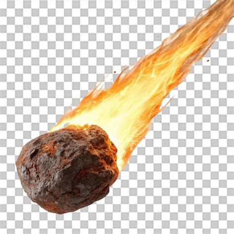 Flaming meteorite falling through space isolated on transparent ...